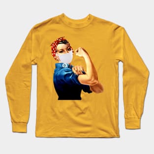 Rosie the Riveter with a Face Mask Long Sleeve T-Shirt